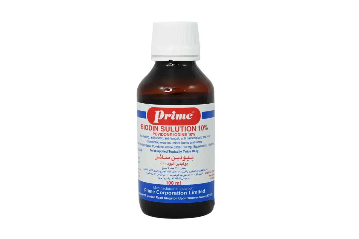 Prime biodin solution 10% povidone iodine 100 ml
