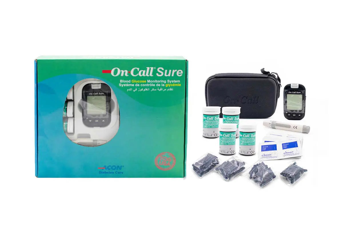 Box offer on call sure blood glucose monitor plus 100 strips plus 100 lancer plus 100 alcohol